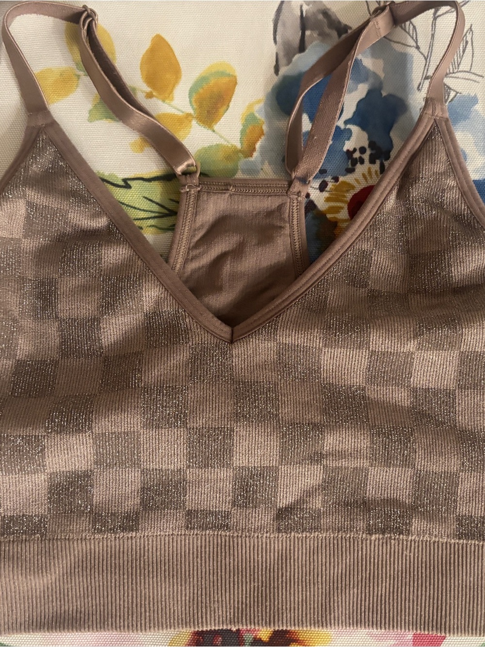 PINK Victoria's Secret Taupe Check-Pattern Seamless Sports Bralette